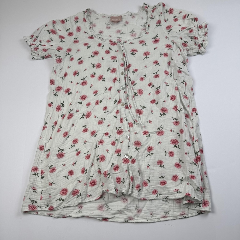 Show Me Your Mumu Dress Womens Large White Pink Floral Button Front Ruffle USA